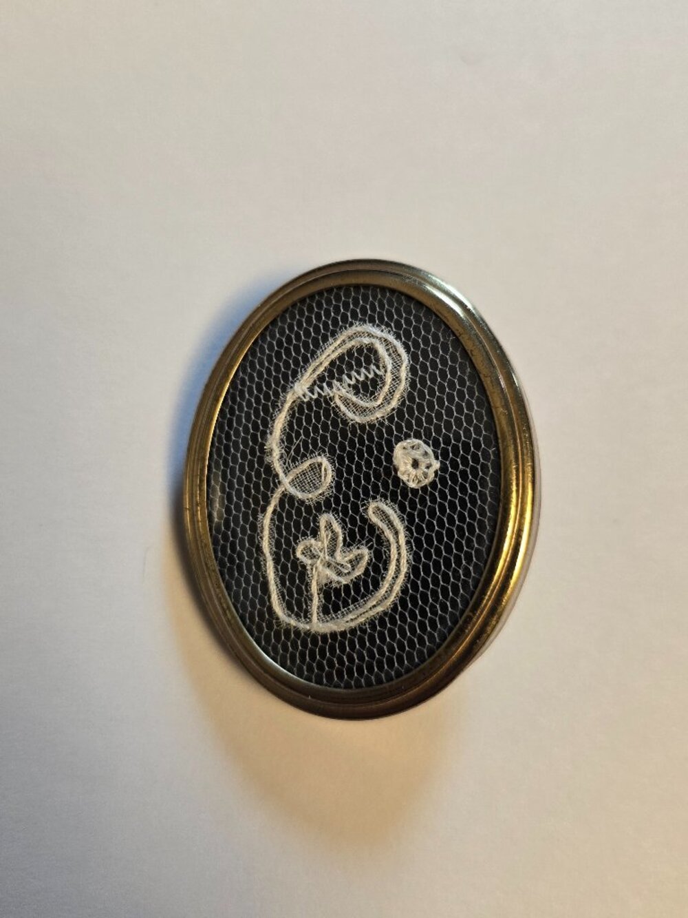 Antique Irish Carrickmacross Lace "Initial E" Brooch